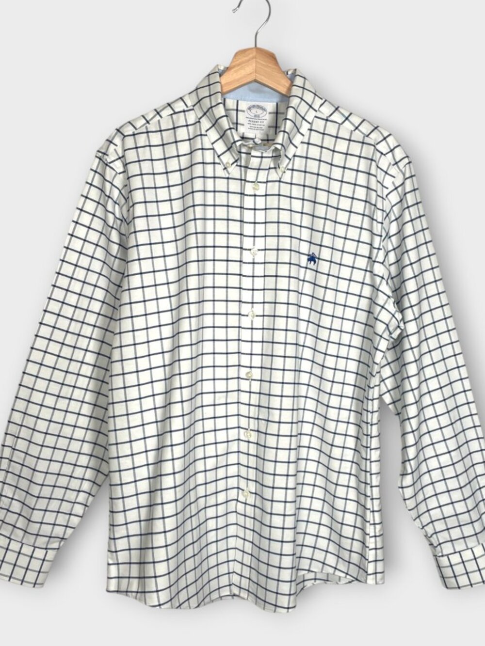 Brooks Brothers Regent Fit Button Down Shirt Men's L White Blue Non-Iron